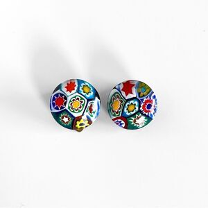 Vintage Millefiori Round Clip On Earrings